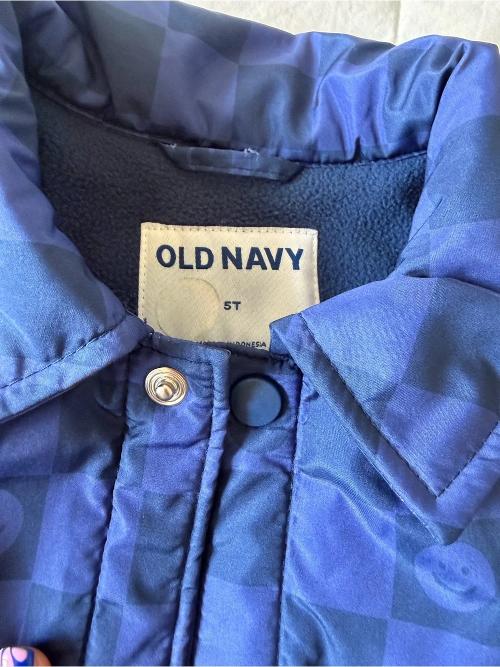 Old Navy Kids' Navy Blue Checkered Puffer Jacket